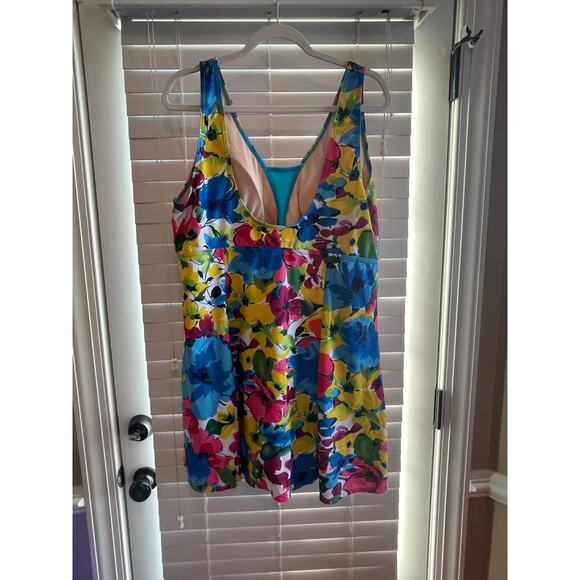 ECupper One Piece Floral Swimdress W/ Attached Boyshorts Multicolor Size 3XL - Picture 6 of 10